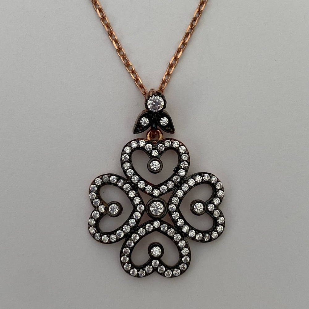 925 Silver necklace clear cubic zirconia cz stones flower heart design